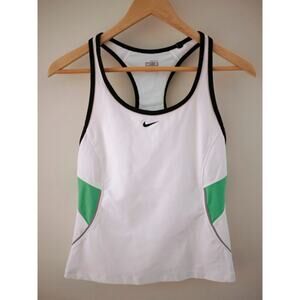 NIKE Fit Dry Dri White Reflective Green Workout Racerback Tank Top w/ Bra S 4-6